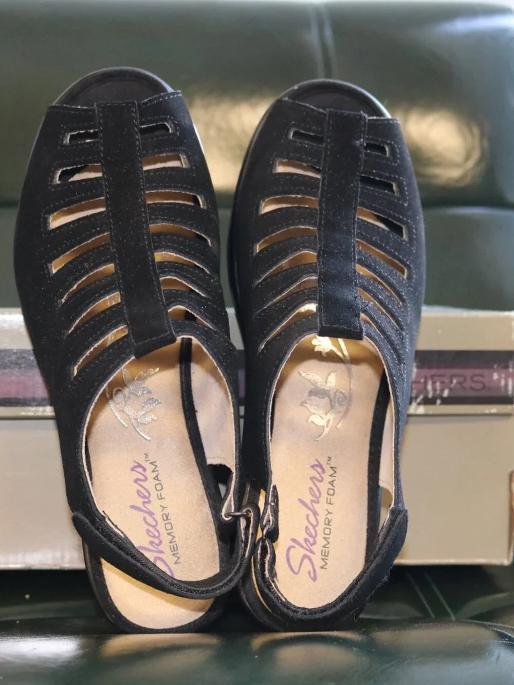 Skechers Genuine Leather and Memory Foam Gladiator Wedge